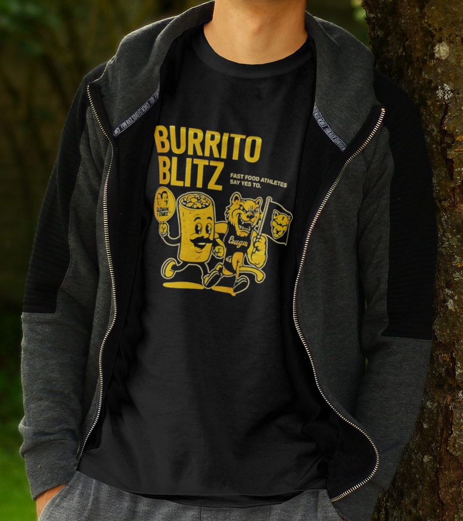 Burrito Blitz Fast Food Athletes Say Yes To Playful Mascot Race T-Shirt