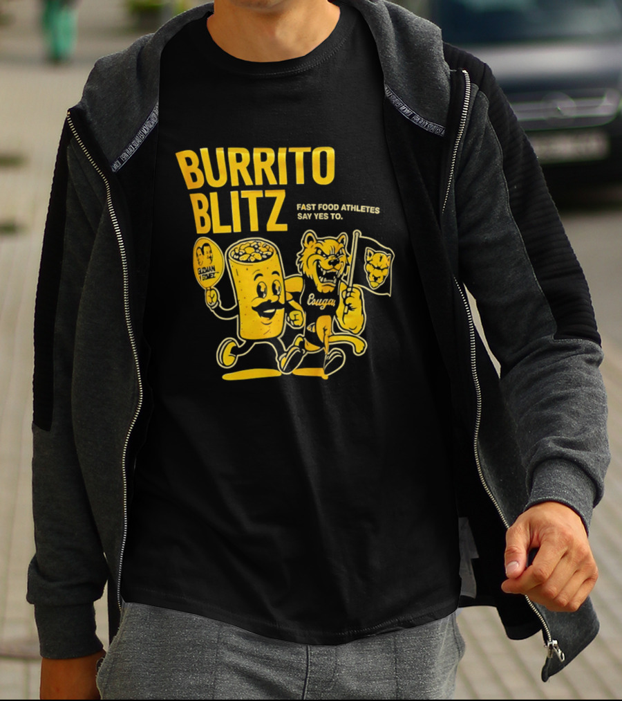 Burrito Blitz Fast Food Athletes Say Yes To Playful Mascot Race T-Shirt