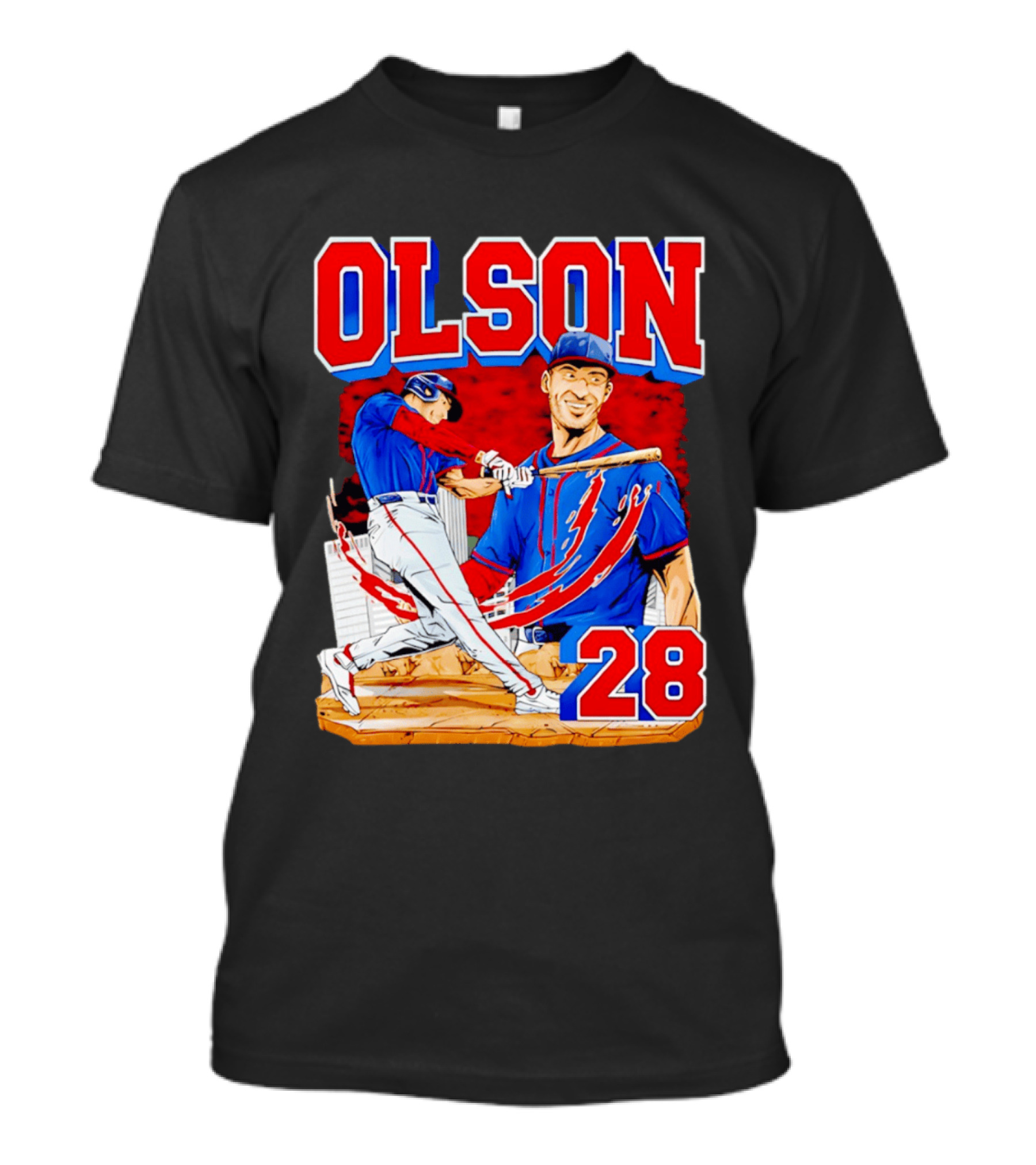 Olson 28 Baseball Player Blue And Red Hand Drawn T-Shirt