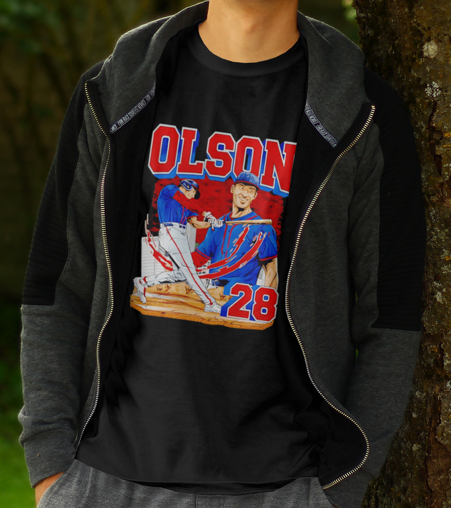 Olson 28 Baseball Player Blue And Red Hand Drawn T-Shirt