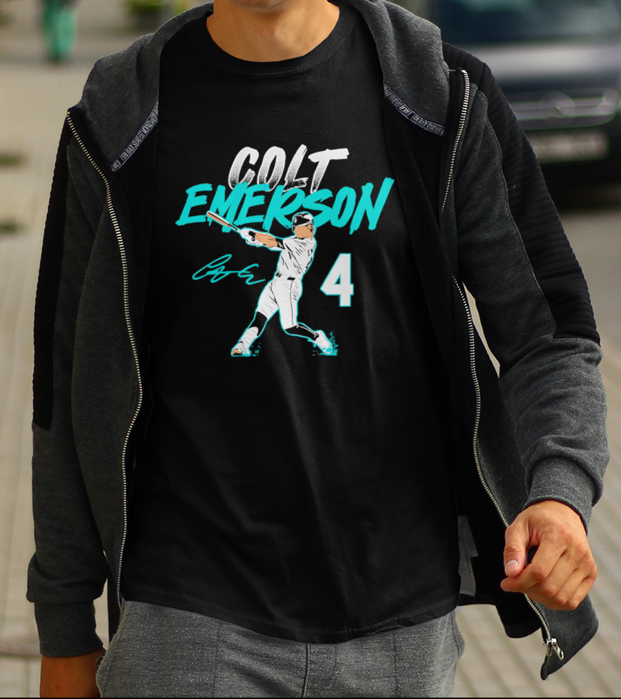 Colt Emerson Seattle Mariners Number 4 Slugger Swing Signature T-Shirt