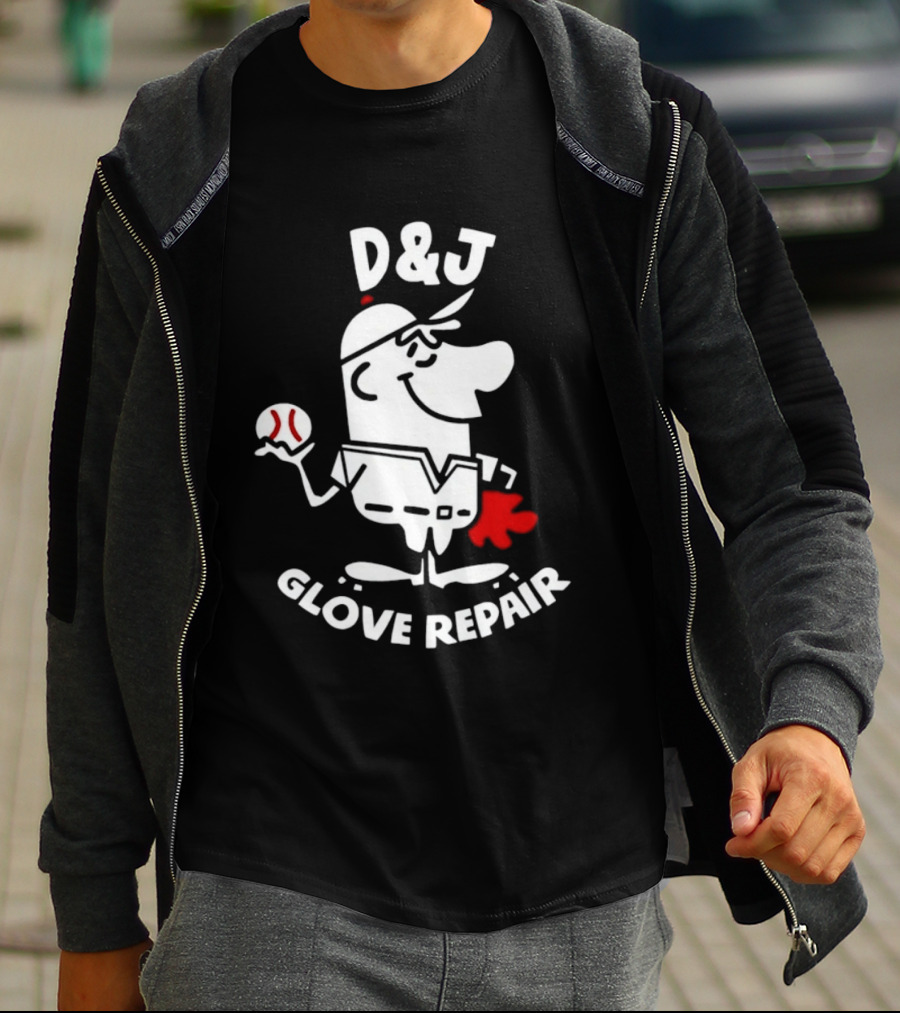 D And J Glove Repair Baseball Cartoon T-Shirt