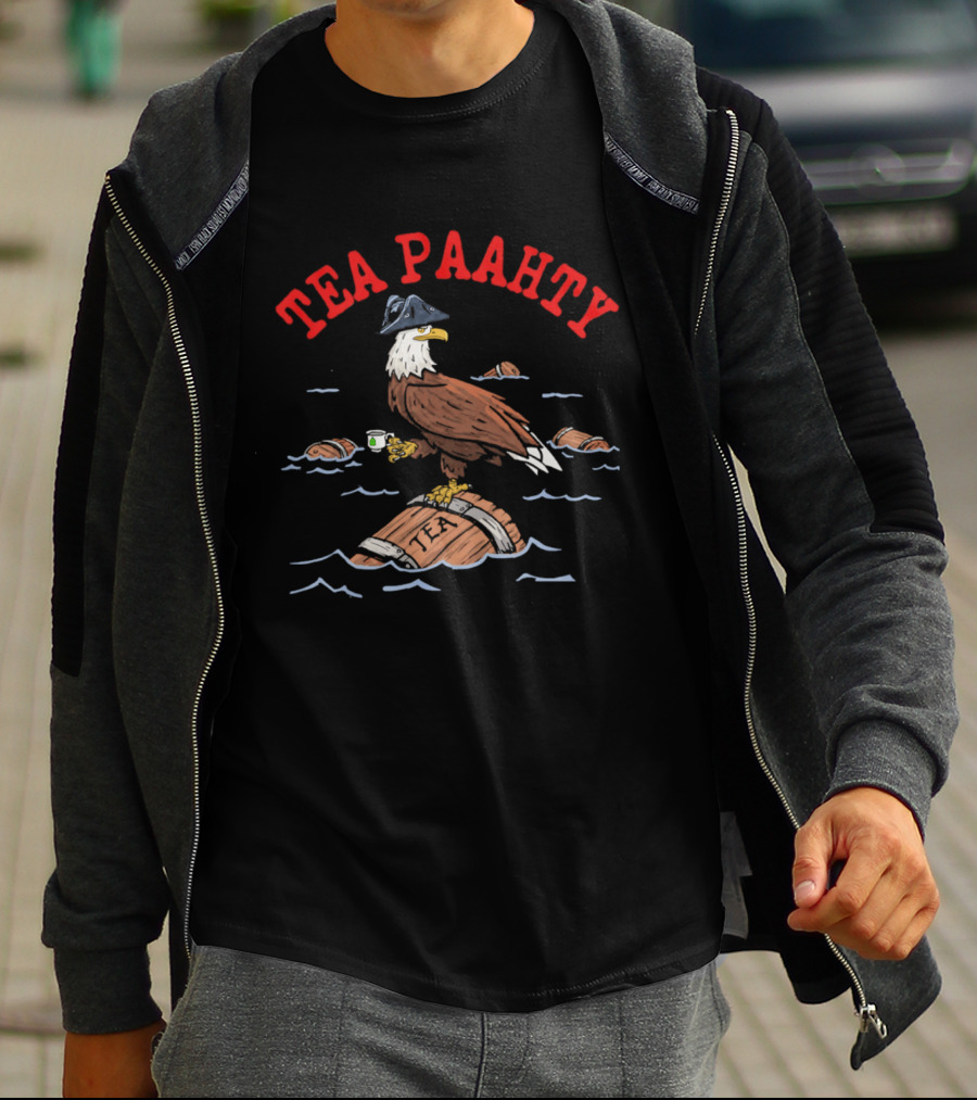 Tea Paahty Eagle With Tricorn Hat And Tea Cup On Barrel T-Shirt