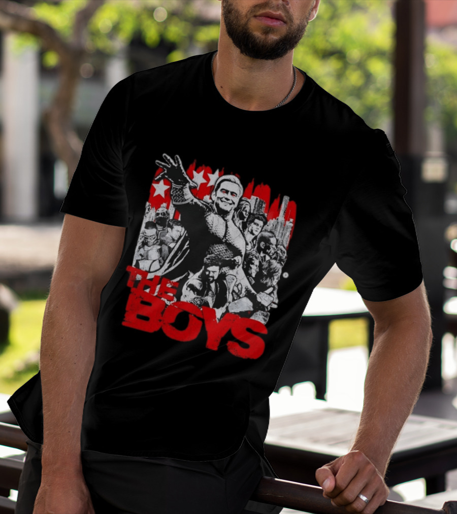 The Boys Homelander Ensemble Distressed Stars And Cityscape T-Shirt