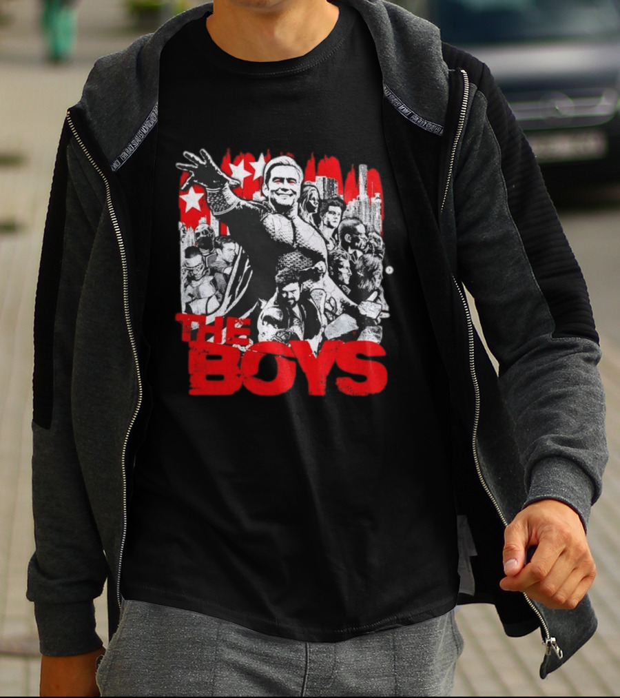 The Boys Homelander Ensemble Distressed Stars And Cityscape T-Shirt