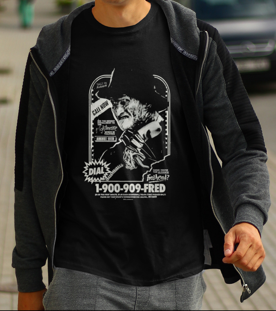 Freddy Krueger Hotline Gutter Garbs Dial 1 900 909 FRED T-Shirt