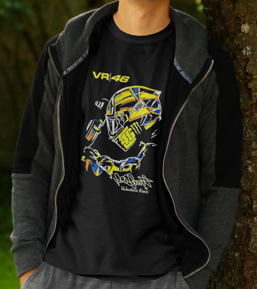 Valentino Rossi VR46 MotoGP Sun And Moon Racing Helmet Yellow Blue T-Shirt