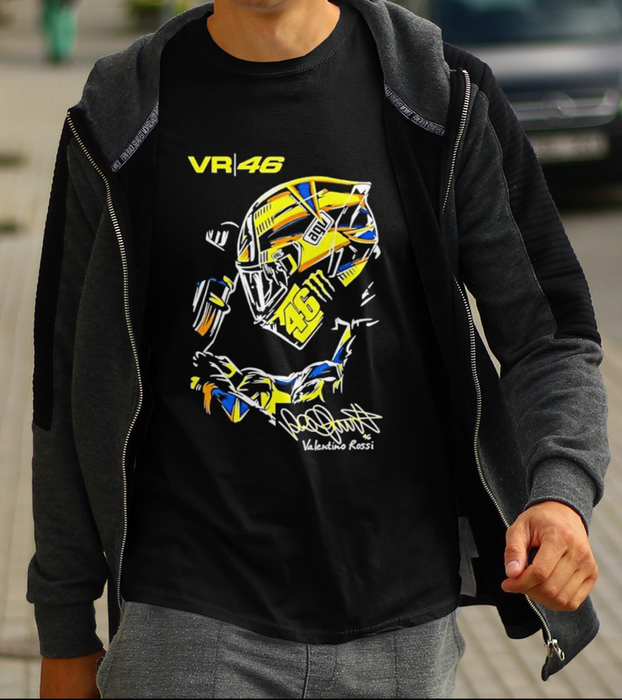 Valentino Rossi VR46 MotoGP Sun And Moon Racing Helmet Yellow Blue T-Shirt