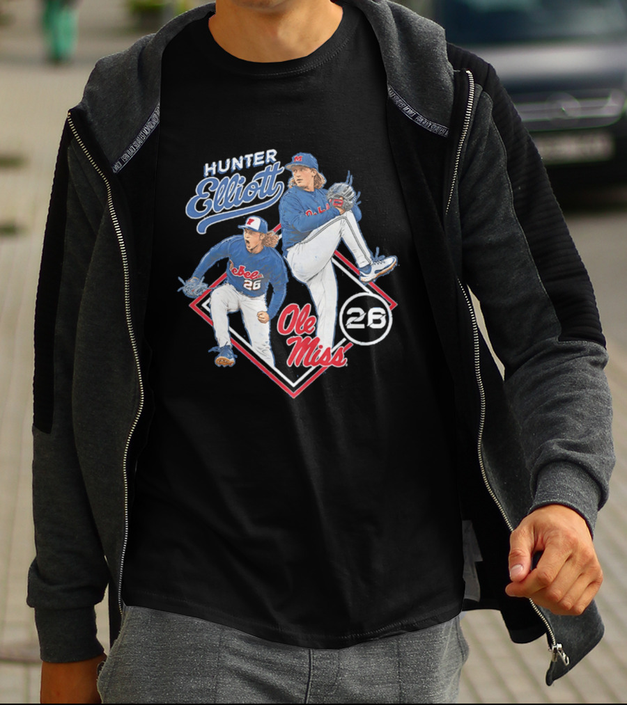 Hunter Elliott Ole Miss Rebels Baseball Pitcher 26 T-Shirt