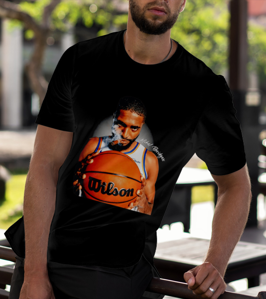 Mikal Bridges Smoking Cigar New York Knicks Wilson Basketball T-Shirt