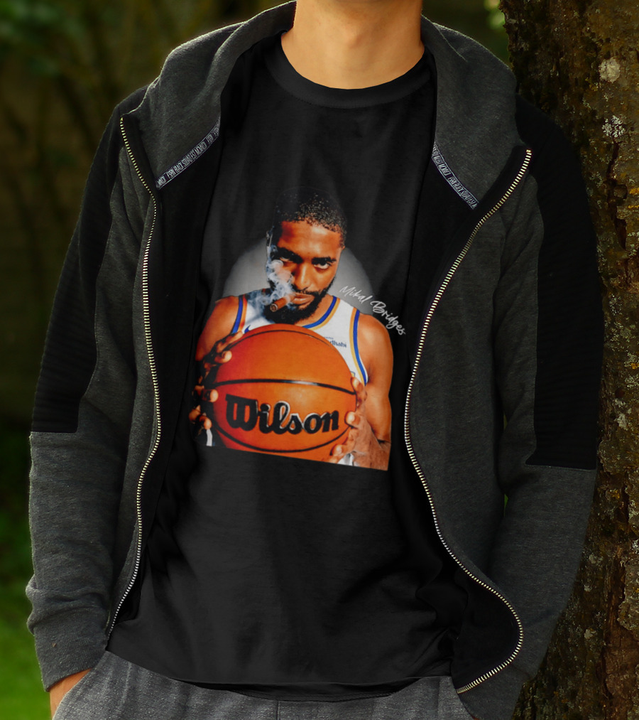Mikal Bridges Smoking Cigar New York Knicks Wilson Basketball T-Shirt