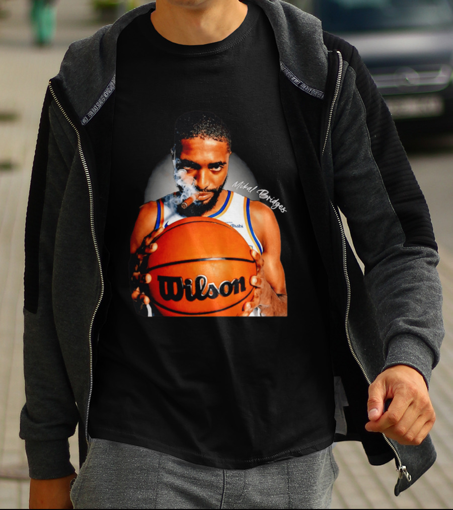 Mikal Bridges Smoking Cigar New York Knicks Wilson Basketball T-Shirt