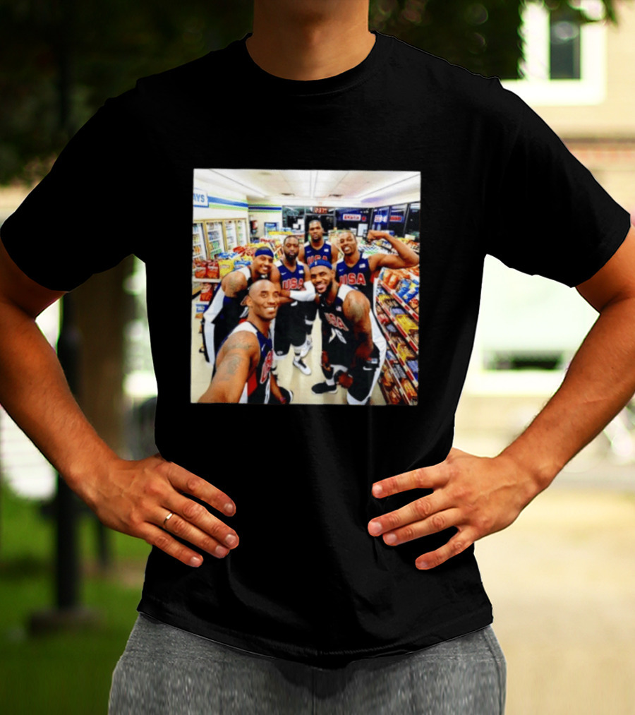 USA Legend Basketball Kobe Bryant LeBron James Dwight Howard Selfie Meme 7 Eleven USA Jersey Team Players T-Shirt