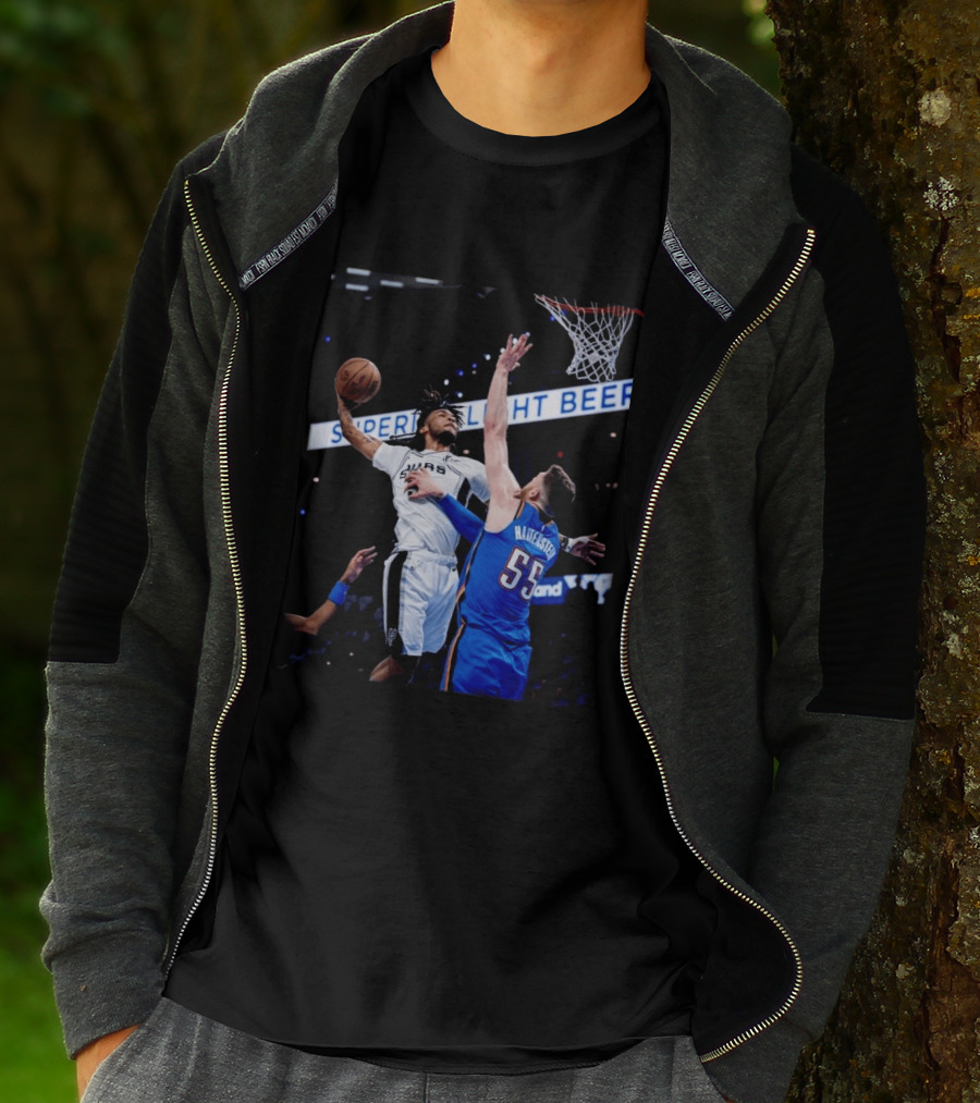 Spurs Dunk Over Hartenstein NBA Basketball Action T-Shirt