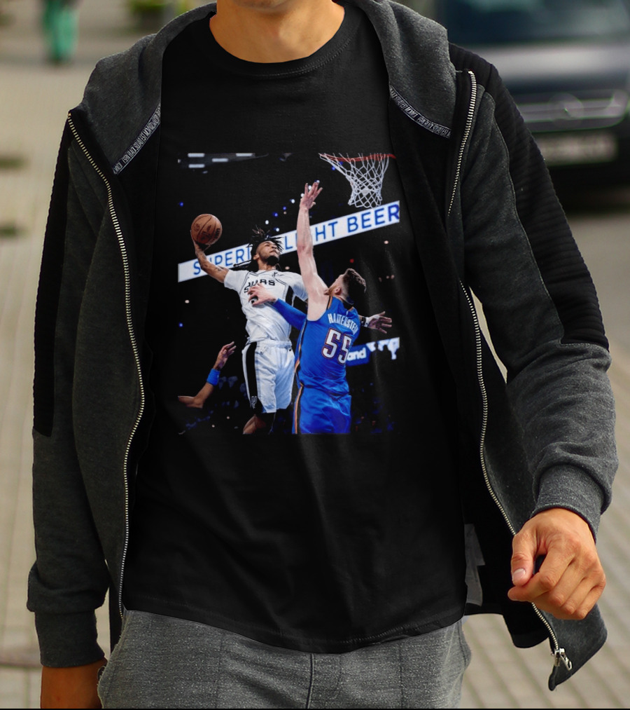 Spurs Dunk Over Hartenstein NBA Basketball Action T-Shirt