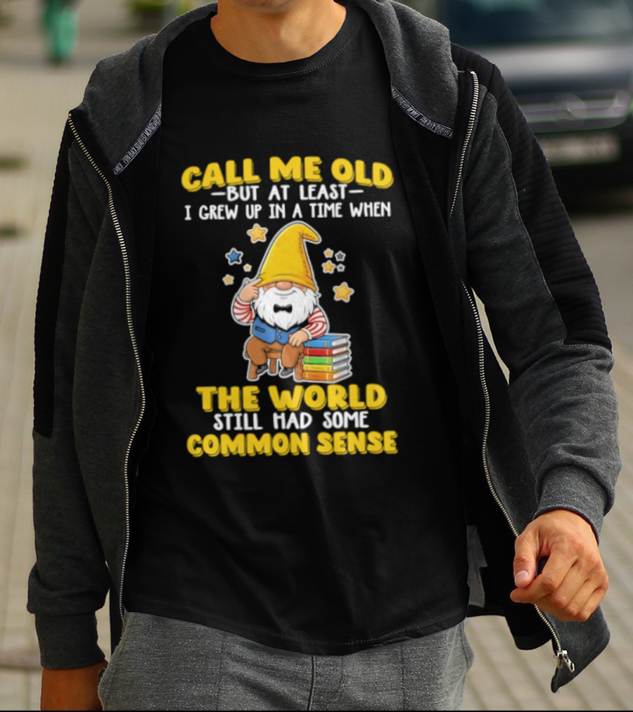 Call Me Old Gnome With Books And Stars Nostalgia For Common Sense T-Shirt