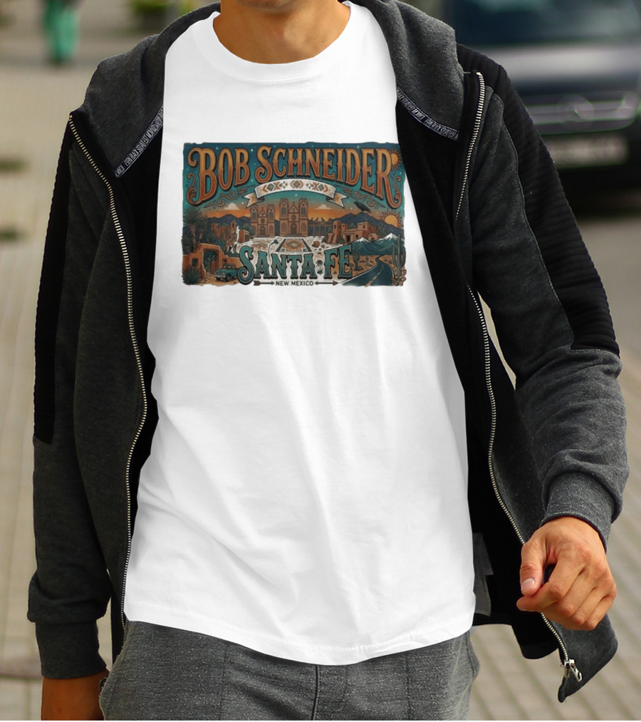 Bob Schneider Santa Fe New Mexico Concert June 4 2026 Railyard Plaza Fiesta Southwestern Desert T-Shirt