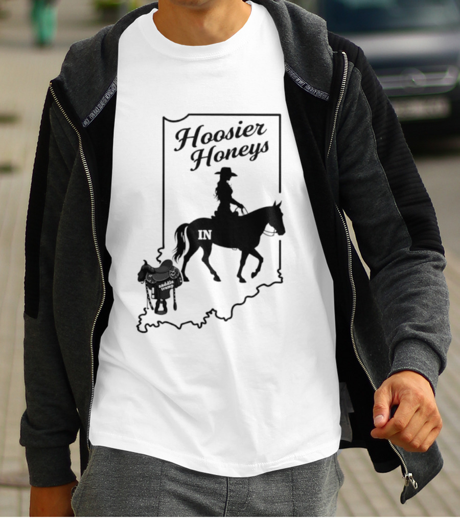Hoosier Honeys Riding Silhouette With Saddle And Horse Inside Indiana T-Shirt