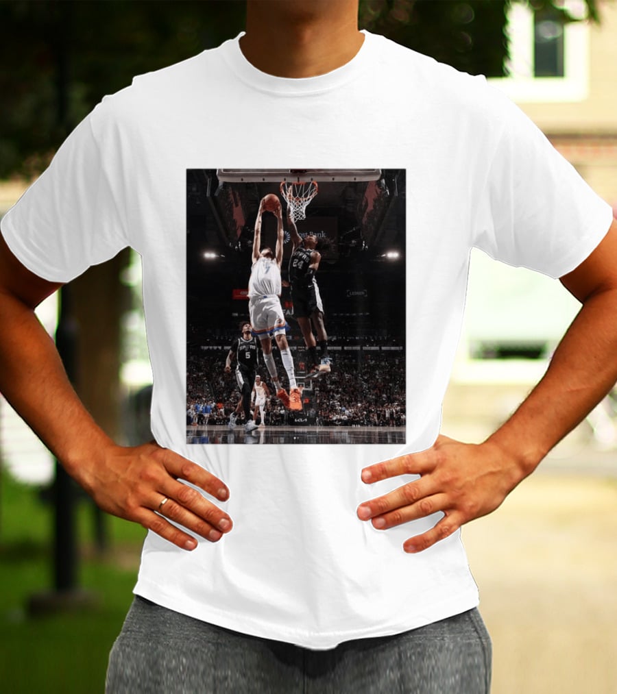 Spurs Devin Vassell Blocks Thunder Chet Holmgren NBA Basketball Moment T-Shirt