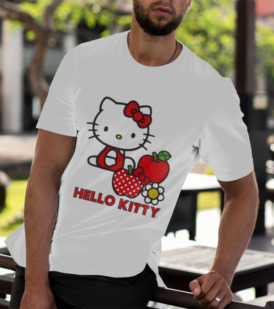 Hello Kitty Sanrio With Apples Strawberry And Flower T-Shirt