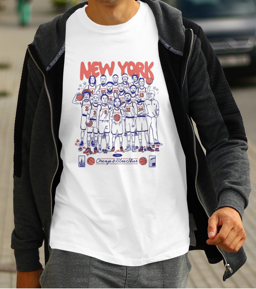 New York Knicks NBA Orange And Blue Skies Cartoon 2026 T-Shirt