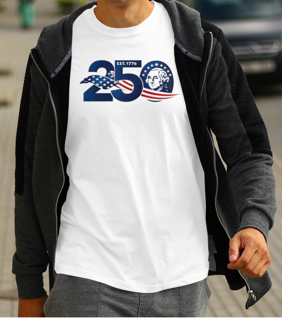 250 Years America 250th Anniversary Patriotic Est 1776 Washington Stars Stripes Eagle T-Shirt