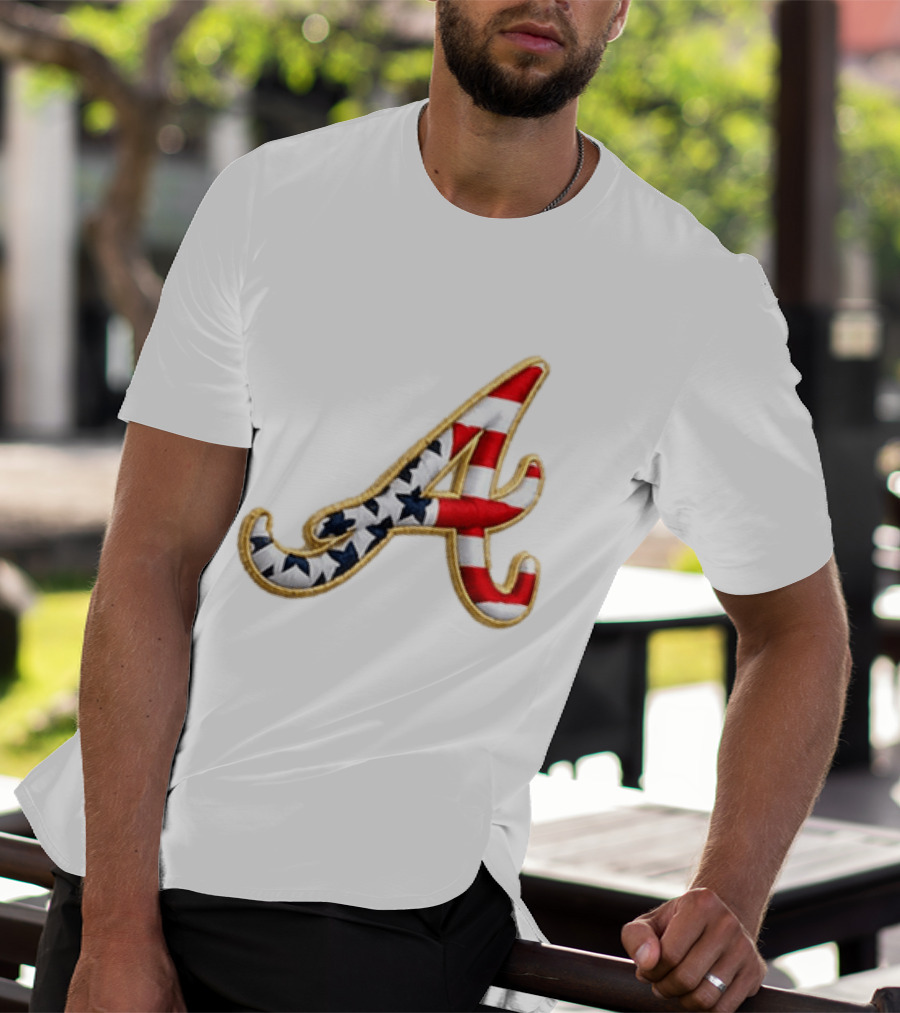 America 250th Anniversary Braves Hat Patriotic Letter A Stars And Stripes T-Shirt