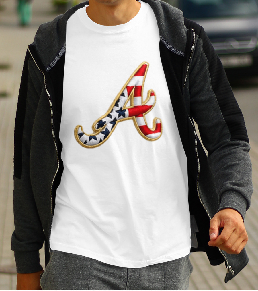 America 250th Anniversary Braves Hat Patriotic Letter A Stars And Stripes T-Shirt