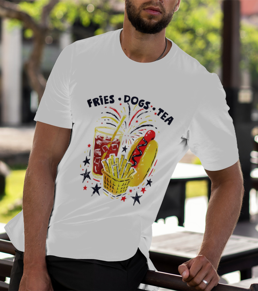 Fourth Of July Fries Dogs Tea Fireworks 250th Anniversary Celebration America T-Shirt