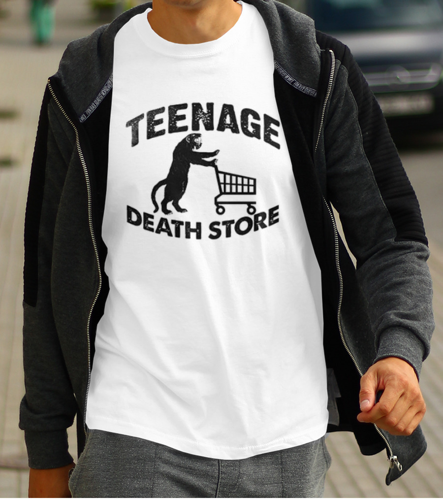 Teenage Death Store Bear Pushing Shopping Cart T-Shirt