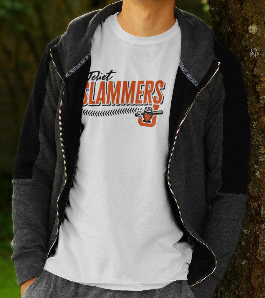 Joliet Slammers Baseball Orange Text With J Batting T-Shirt