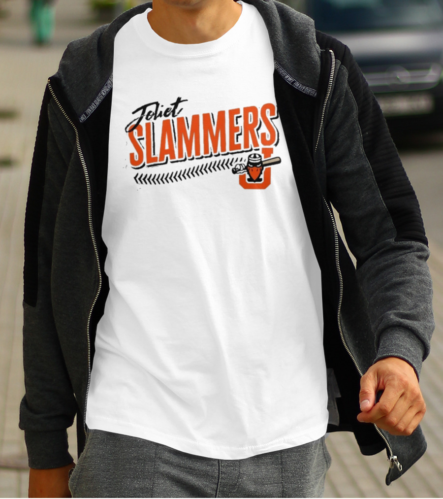 Joliet Slammers Baseball Orange Text With J Batting T-Shirt