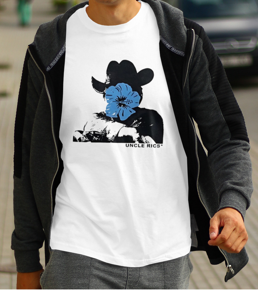 Andy Warhol Uncle Rics Blue Flower Cowboy Hat T-Shirt