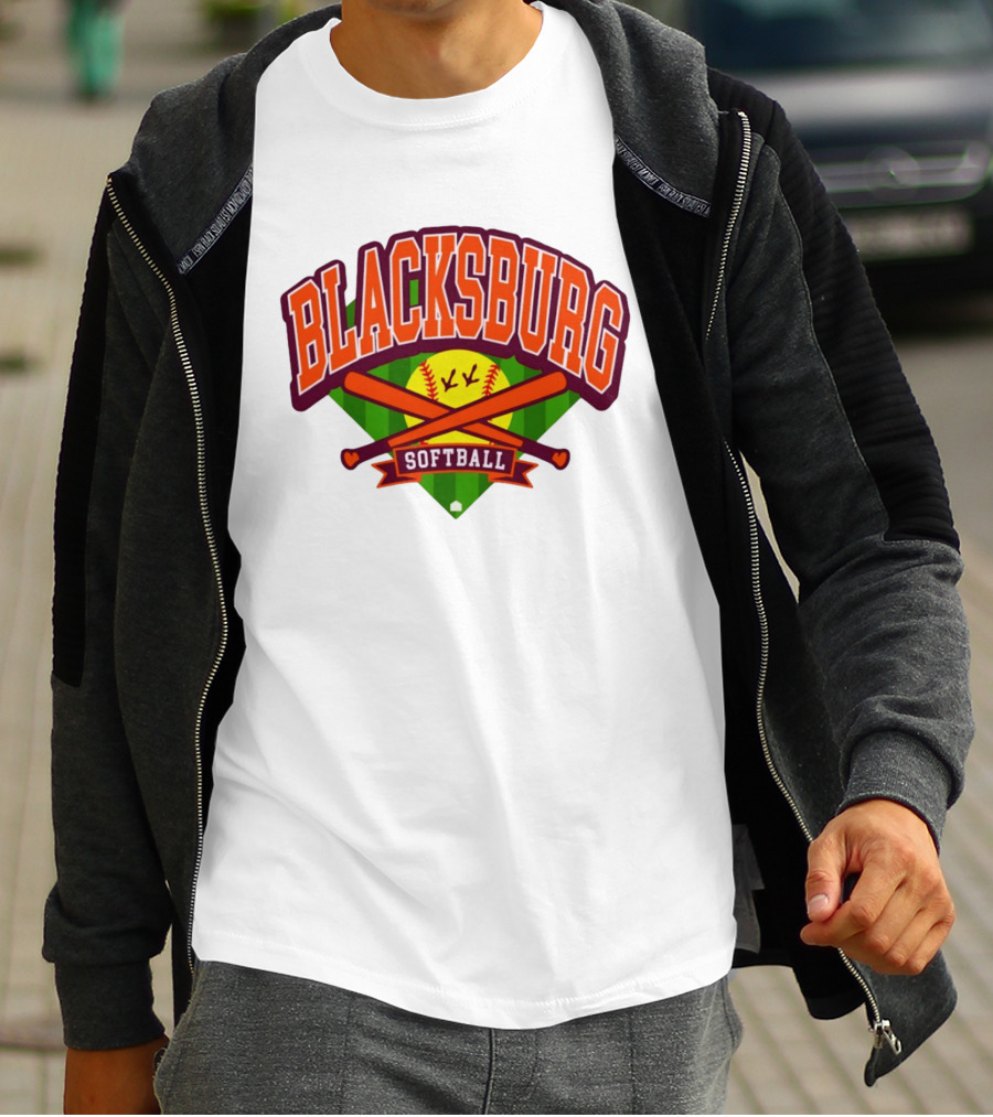 Blacksburg Softball Team Virginia Club Baseball Bat Crossed T-Shirt