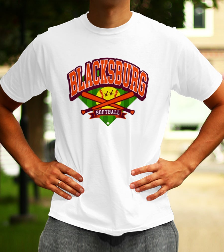 Blacksburg Softball Team Virginia Club Baseball Bat Crossed T-Shirt