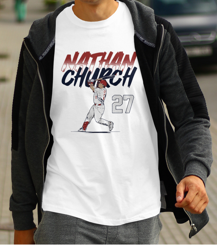 Nathan Church 27 St. Louis Baseball Slugger Swing T-Shirt