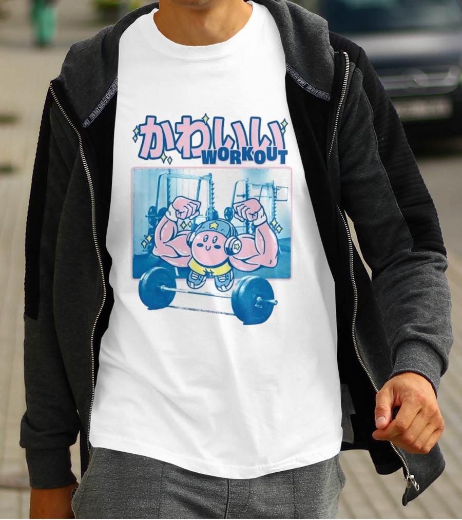 Kawaii Workout Kirby Barbell Gym Motivation T-Shirt