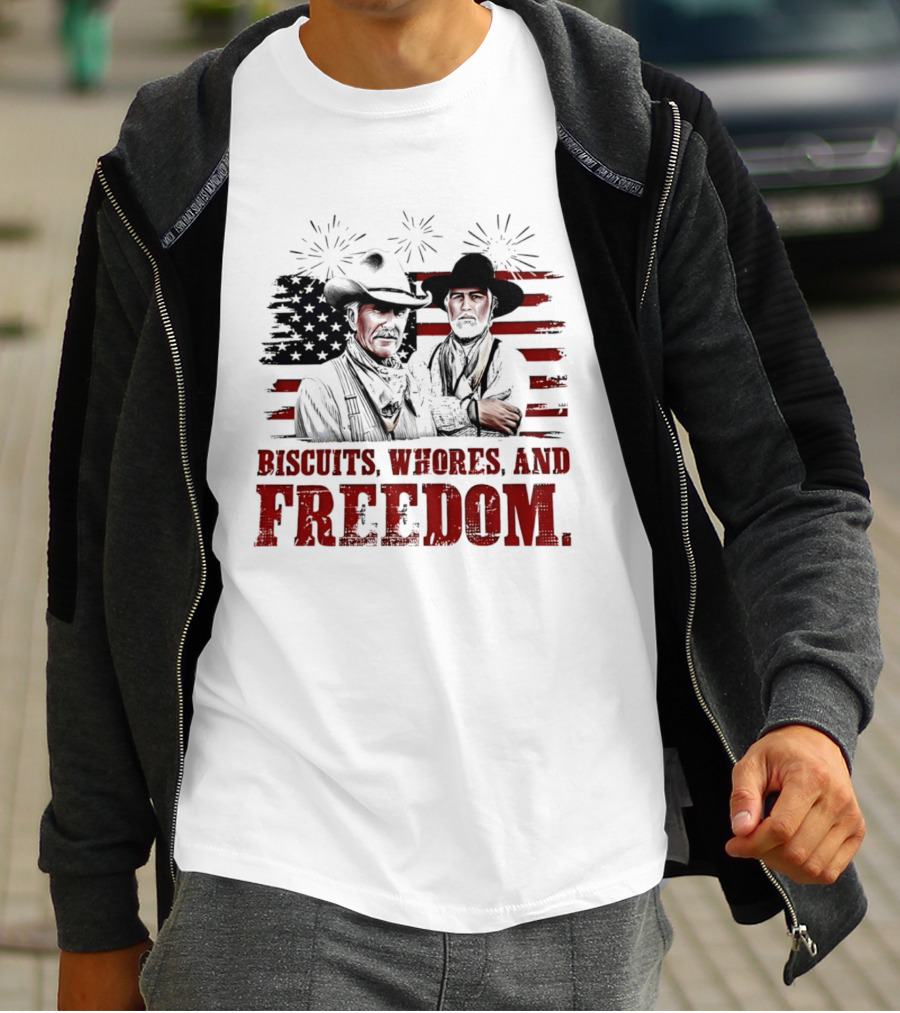 Biscuits Whores And Freedom American Flag Cowboys T-Shirt