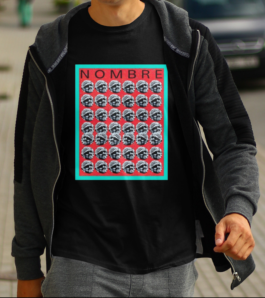 NOMBRE Repeating Pattern Red Teal T-Shirt