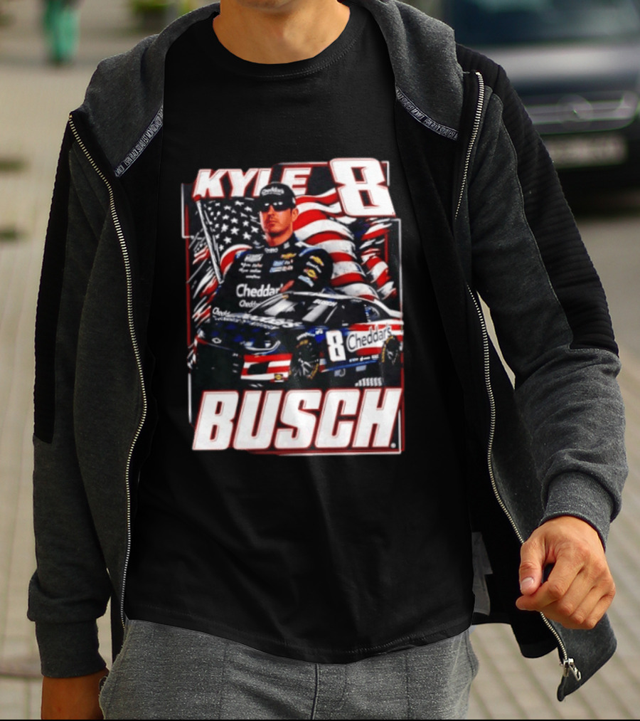 Kyle Busch 8 Cheddar's Racing With American Flag T-Shirt