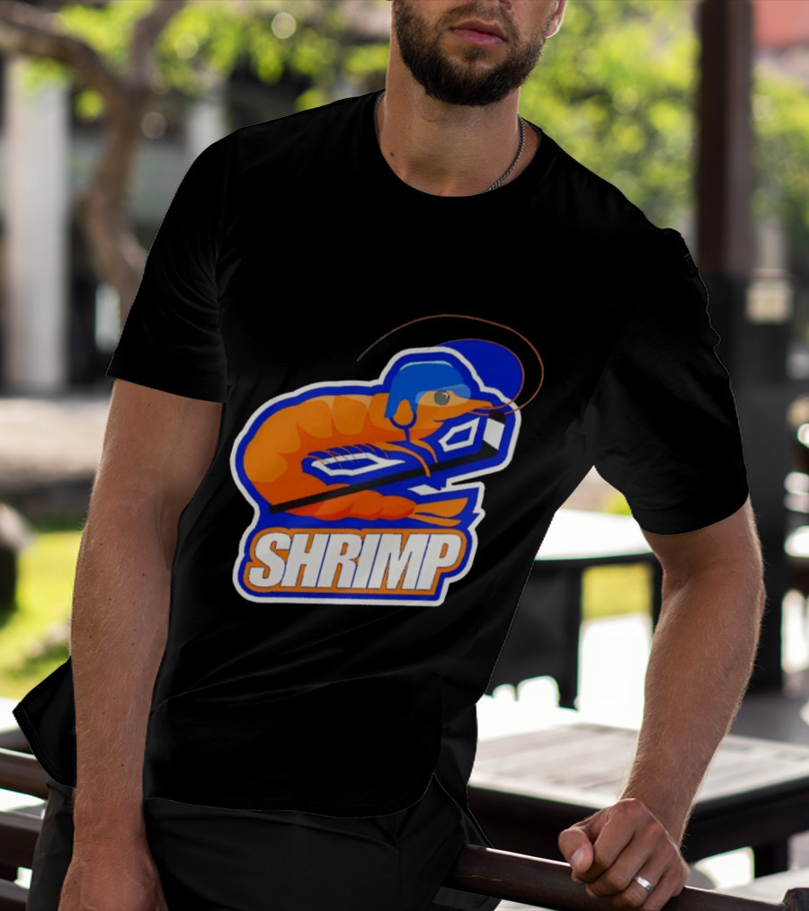San Jose Shrimp Hockey Team Logo With Hockey Stick And Helmet T-Shirt