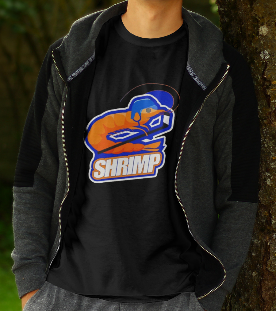San Jose Shrimp Hockey Team Logo With Hockey Stick And Helmet T-Shirt