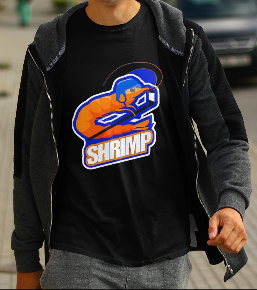 San Jose Shrimp Hockey Team Logo With Hockey Stick And Helmet T-Shirt