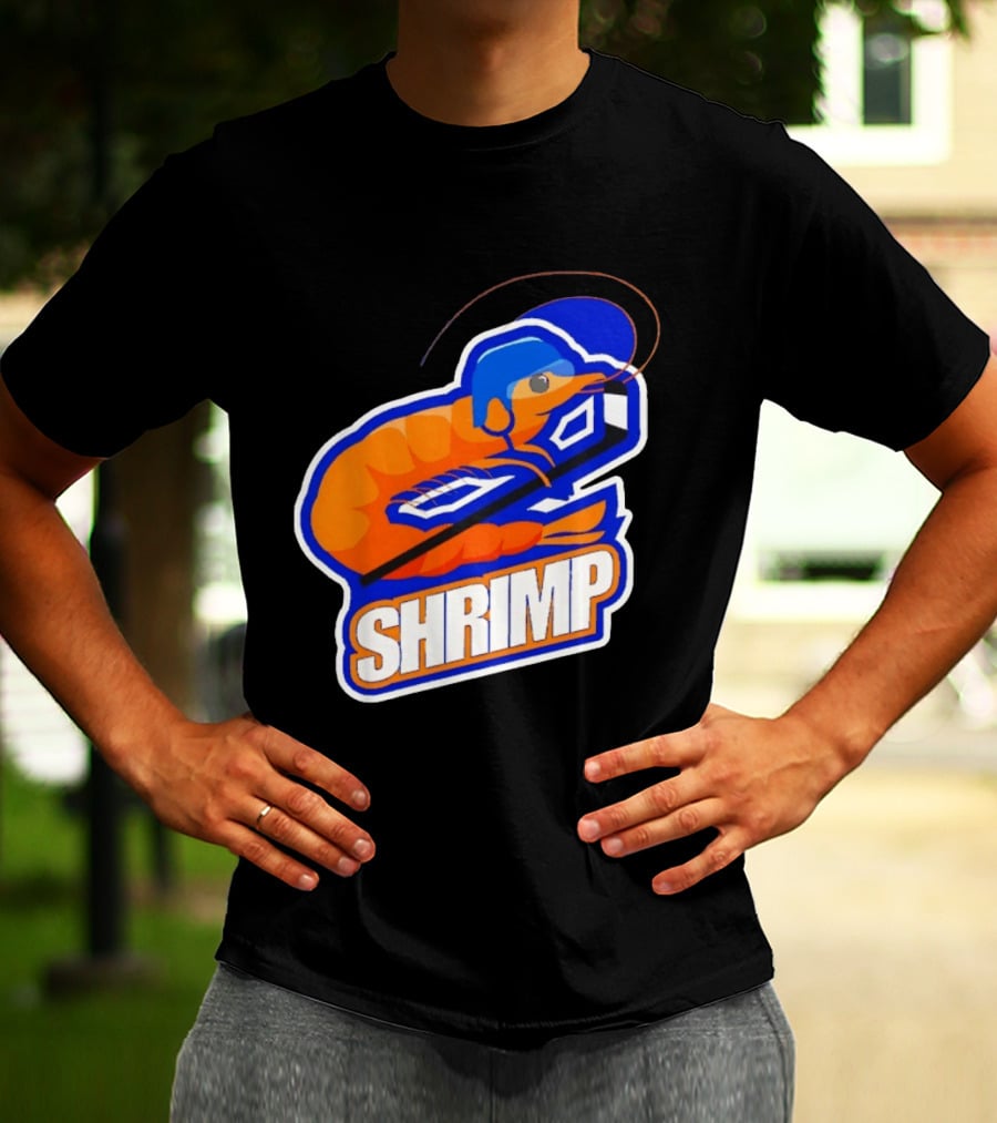 San Jose Shrimp Hockey Team Logo With Hockey Stick And Helmet T-Shirt