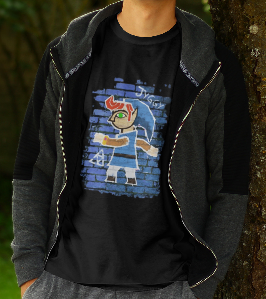 Jyggy ALBJ Character With Triforce On Blue Brick T-Shirt