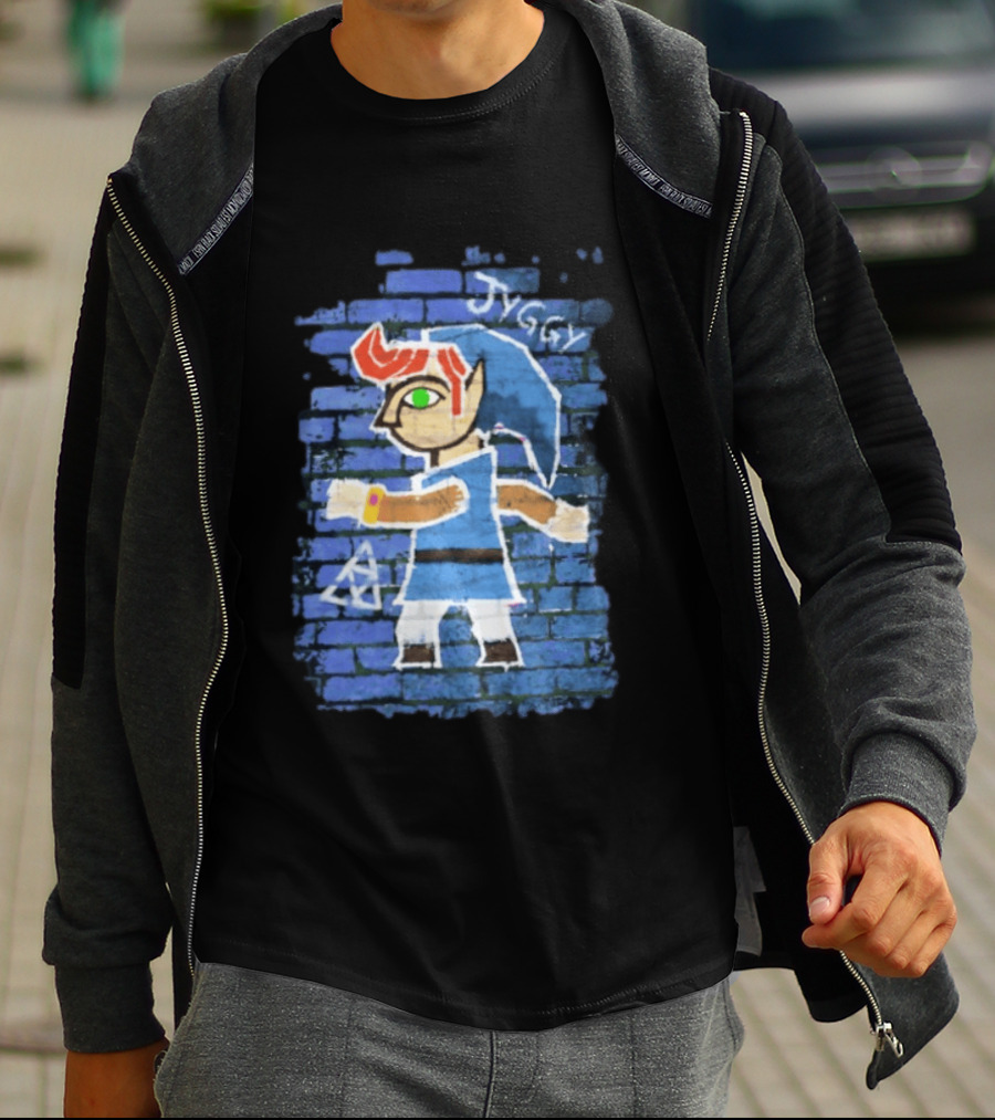 Jyggy ALBJ Character With Triforce On Blue Brick T-Shirt