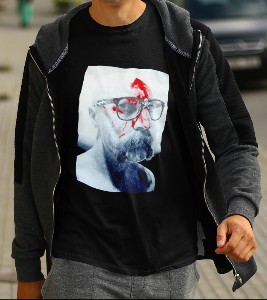 Bald Man With Bloody Beard And Skull Glasses T-Shirt
