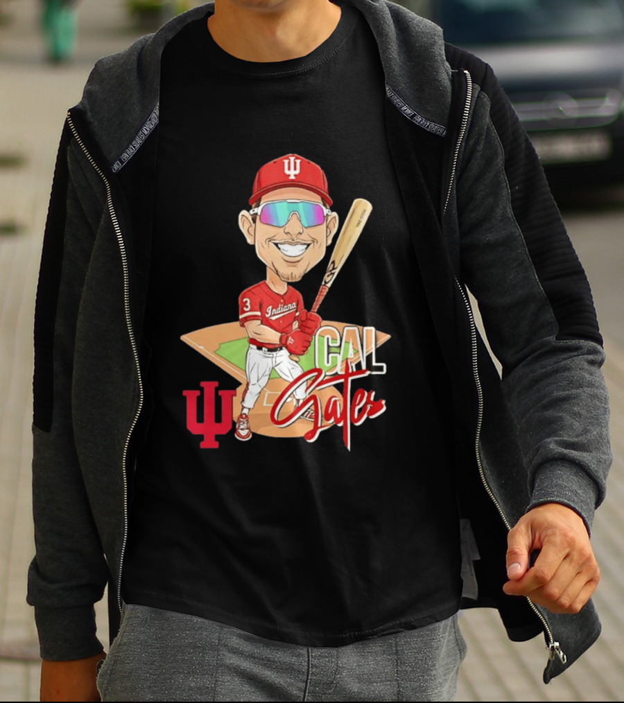 Cal Gates Indiana Hoosiers Baseball Caricature With Indiana University T-Shirt