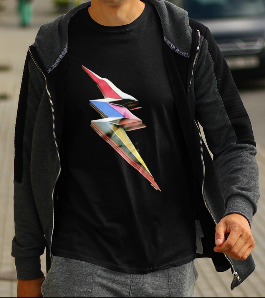 Geometric Prismatic Multicolor Lightning Bolt T-Shirt