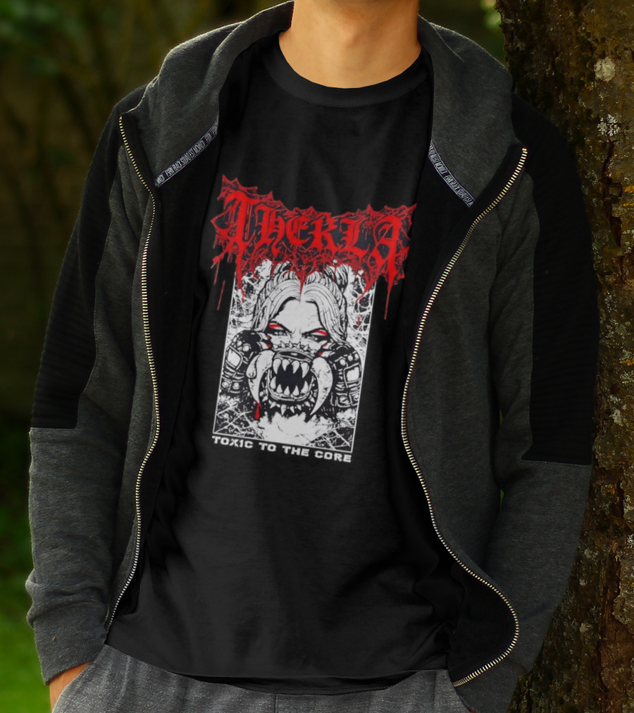Therkla Toxic To The Core Female Demon Mouth Red Eyes Dripping Blood T-Shirt
